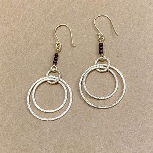 Gold Brushed Earrings - Burgundy Colored Pearls
